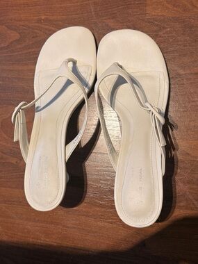Call It Spring Cream Slingback Thong Sandals with Bow Accent